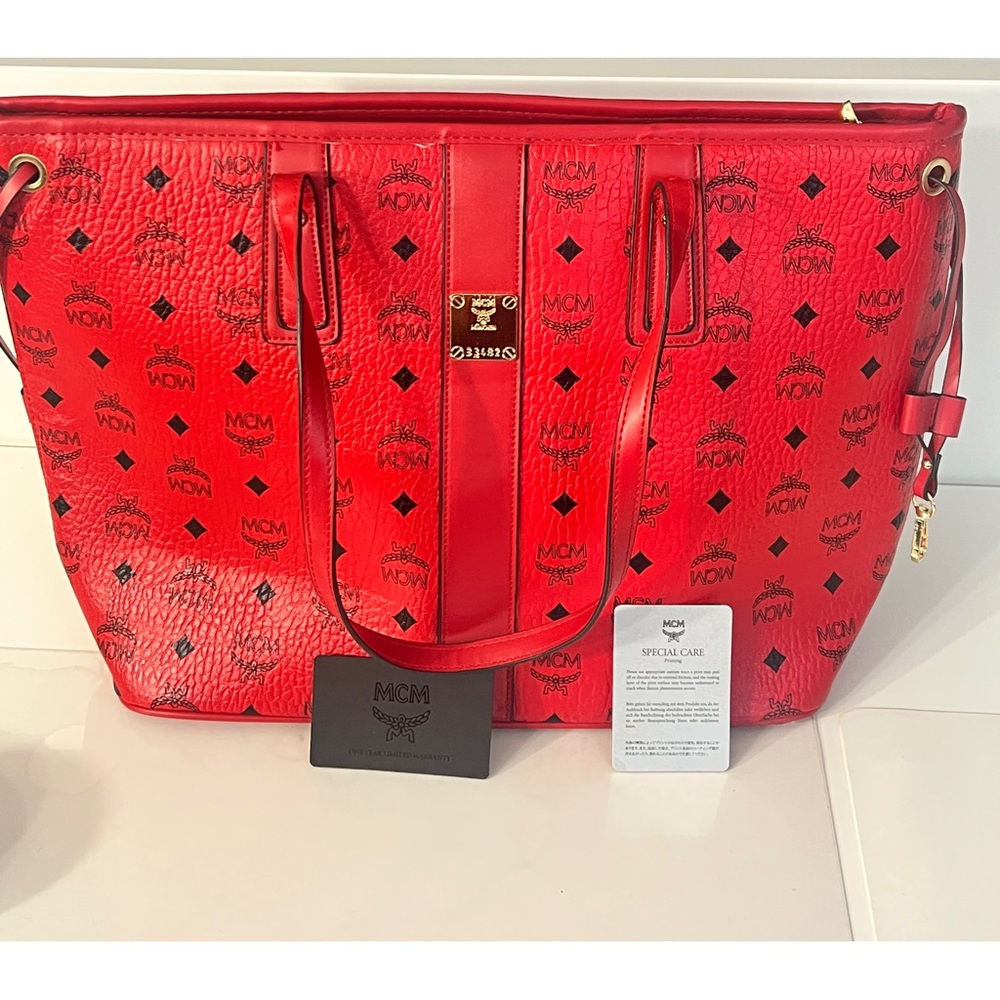 Authentic MCM Red Visetos Tote Bag | Large | With Tags & Care Card